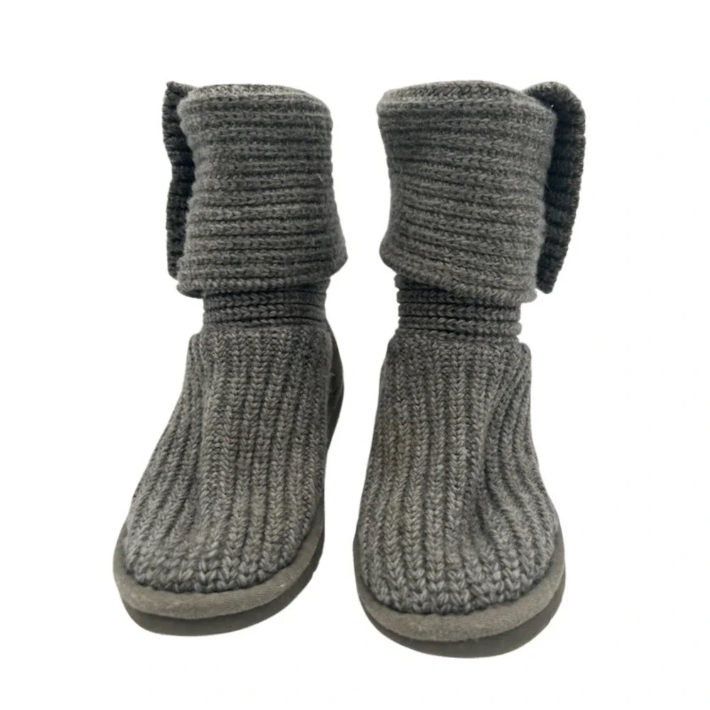 UGG Australia Cardy Knit Boots Gray Wool Blend Button‎ Up Booties Womens Size 5